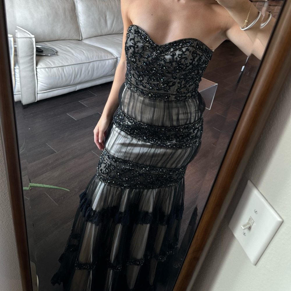 Terani Couture Beaded & Lace Long Formal Dress